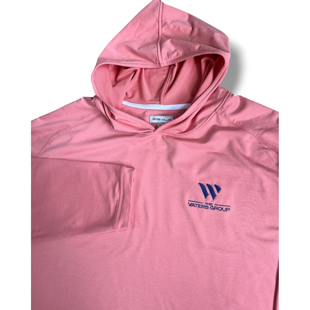 Peter Millar Mens 3X Performance Hoodie Salmon Pink The Waters Group Pullover